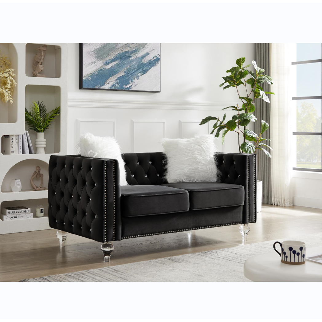 Black, 2+3 Seat Sofa Set, Velvet Crystal Buckle Upholstery Sofa