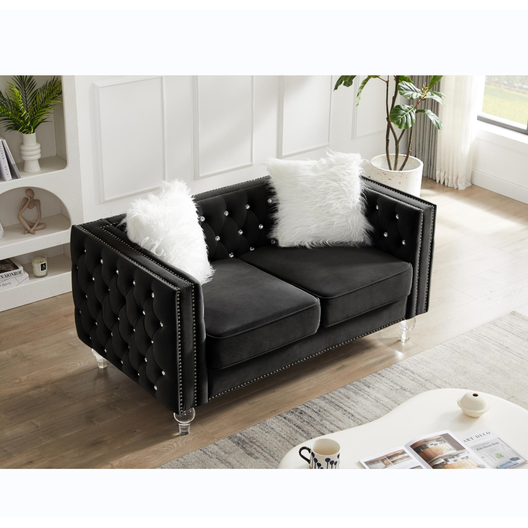 Black, 2+3 Seat Sofa Set, Velvet Crystal Buckle Upholstery Sofa