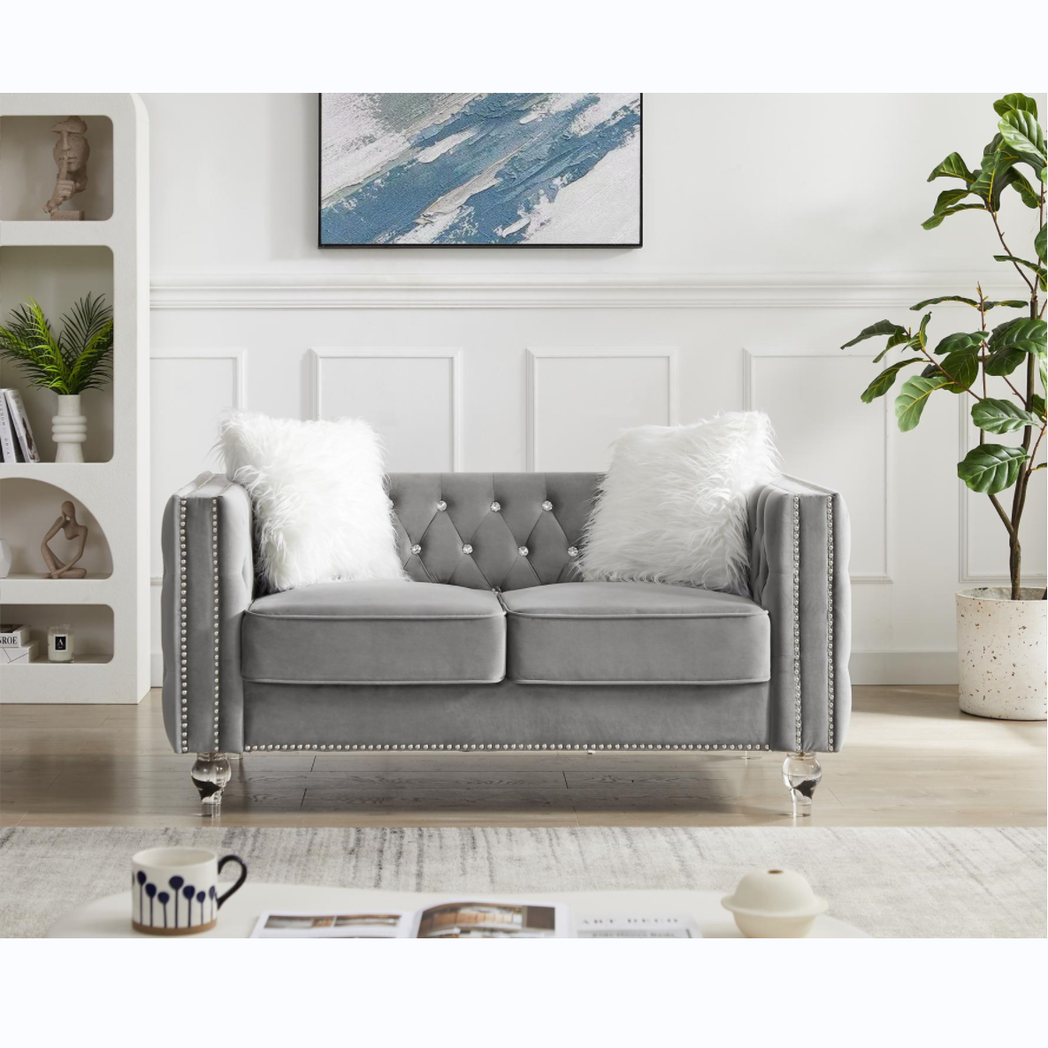 Gray, 2+3 Seat Sofa Set, Velvet Crystal Buckle Upholstery Sofa