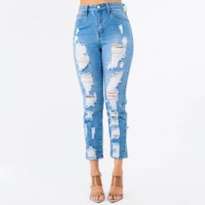 Light Blue Women Ripped Denim Jeans